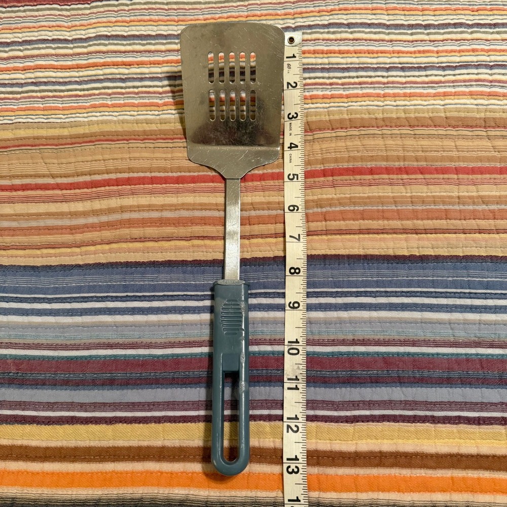 VTG Metal‎ Slotted Turner Spatula With Blue Handle Kitchen Utensil - Picture 5 of 5